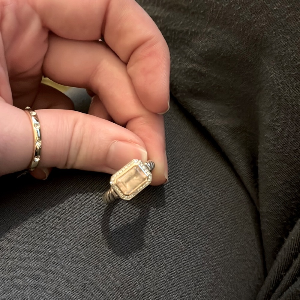 David Yurman Morganite, silver, and rose gold ring. Perfect condition.